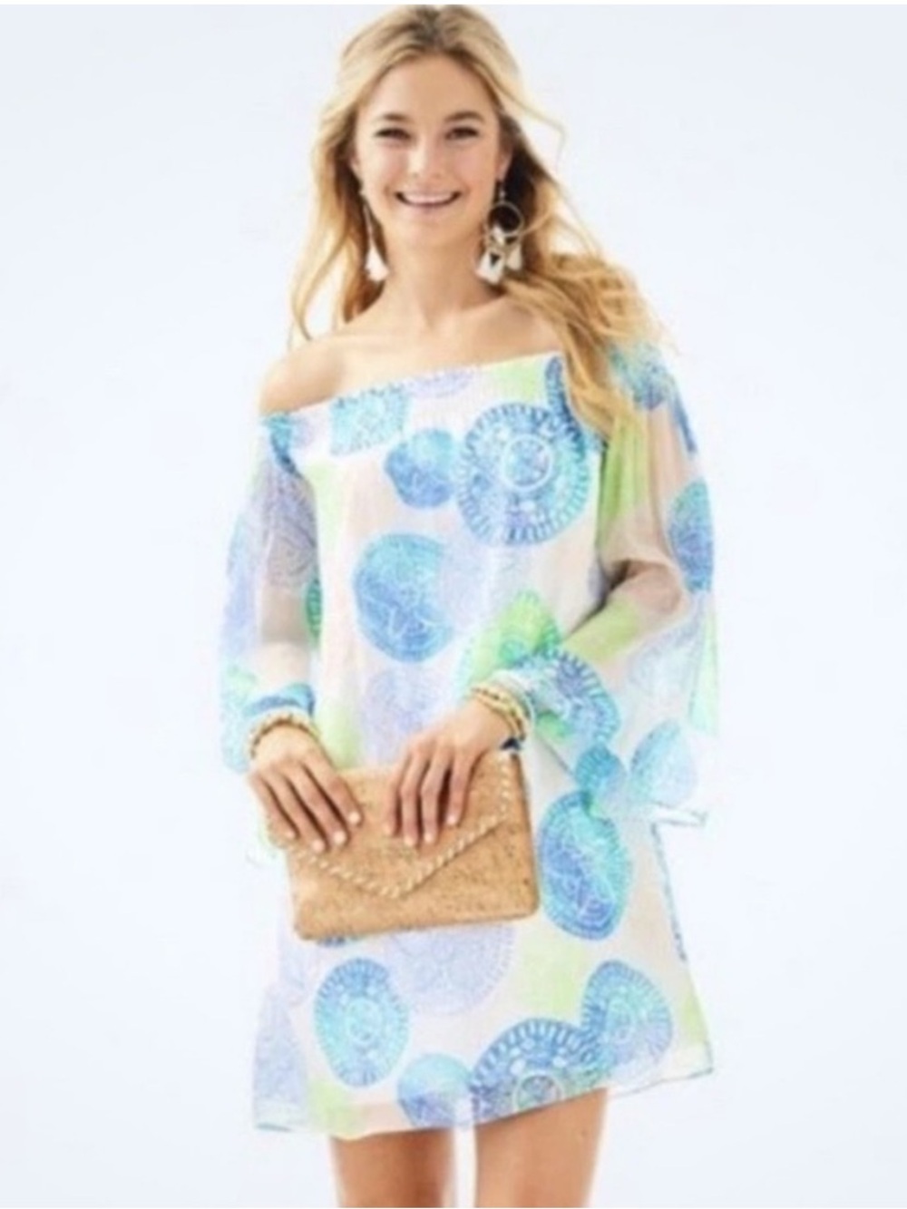 Lilly Pulitzer Abi Silk Dress Off-Shoulder Dress XXS